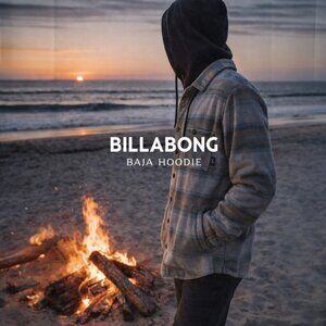 Billabong Baja Hoodie Shirt Jacket Striped Core Fit Stretch Size L